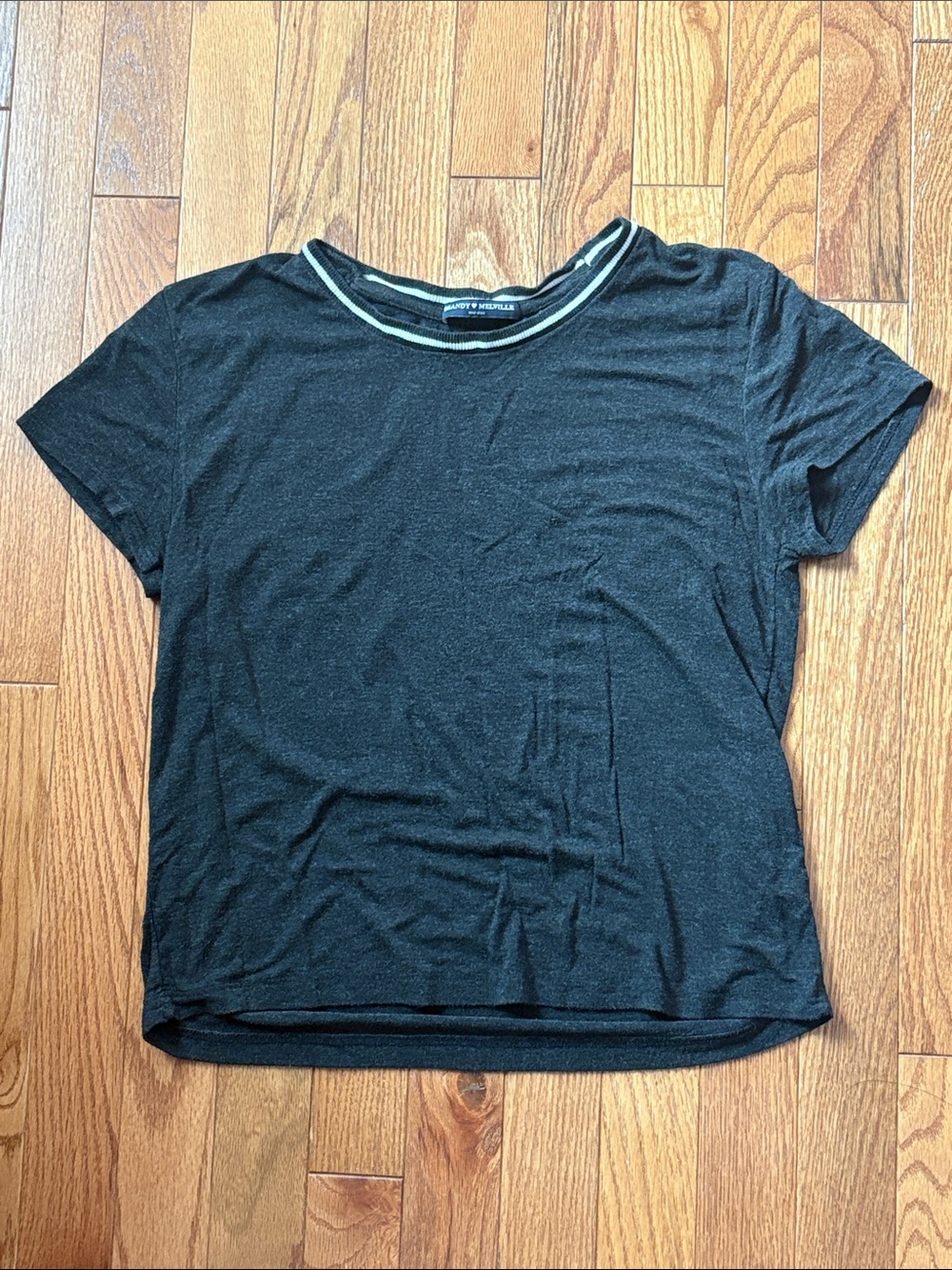 Brandy Melville Black Short Sleeve Crewneck Tee with Contrast Trim
